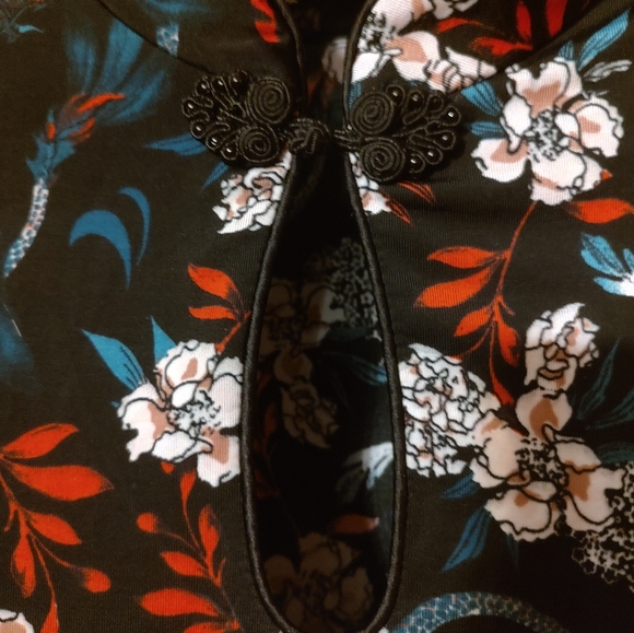 🍒 Exquisite Asian Inspired Floral Keyhole Mandarin Collar Dress Top - LJ - Picture 6 of 15